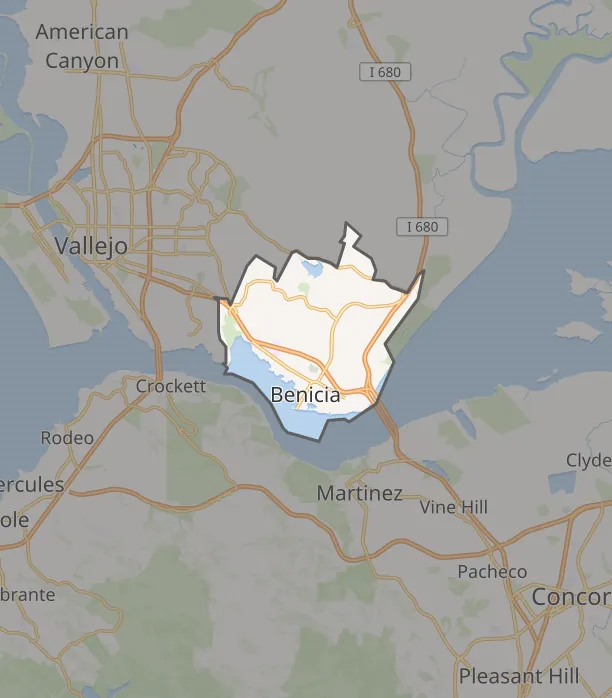 Map location image of Benicia CA.